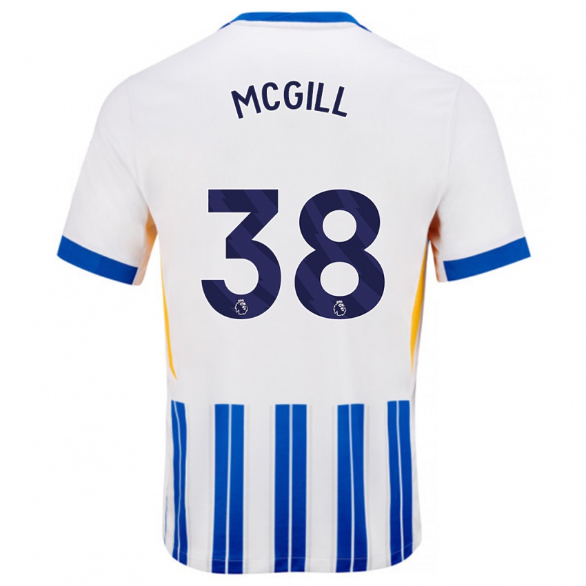 Enfant Maillot Tom Mcgill #38 Blanc Bleu À Rayures Fines Tenues Domicile 2024/25 T-Shirt Suisse