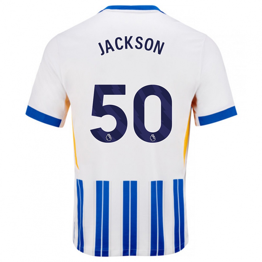 Kinder Ben Jackson #50 Weiß Blaue Nadelstreifen Heimtrikot Trikot 2024/25 T-Shirt Schweiz