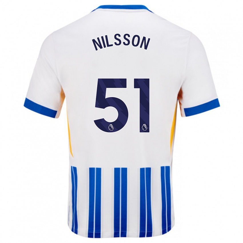 Enfant Maillot Casper Nilsson #51 Blanc Bleu À Rayures Fines Tenues Domicile 2024/25 T-Shirt Suisse