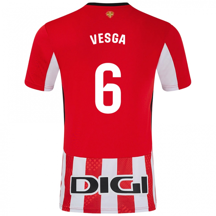 Kinder Mikel Vesga #6 Rot Weiß Heimtrikot Trikot 2024/25 T-Shirt Schweiz