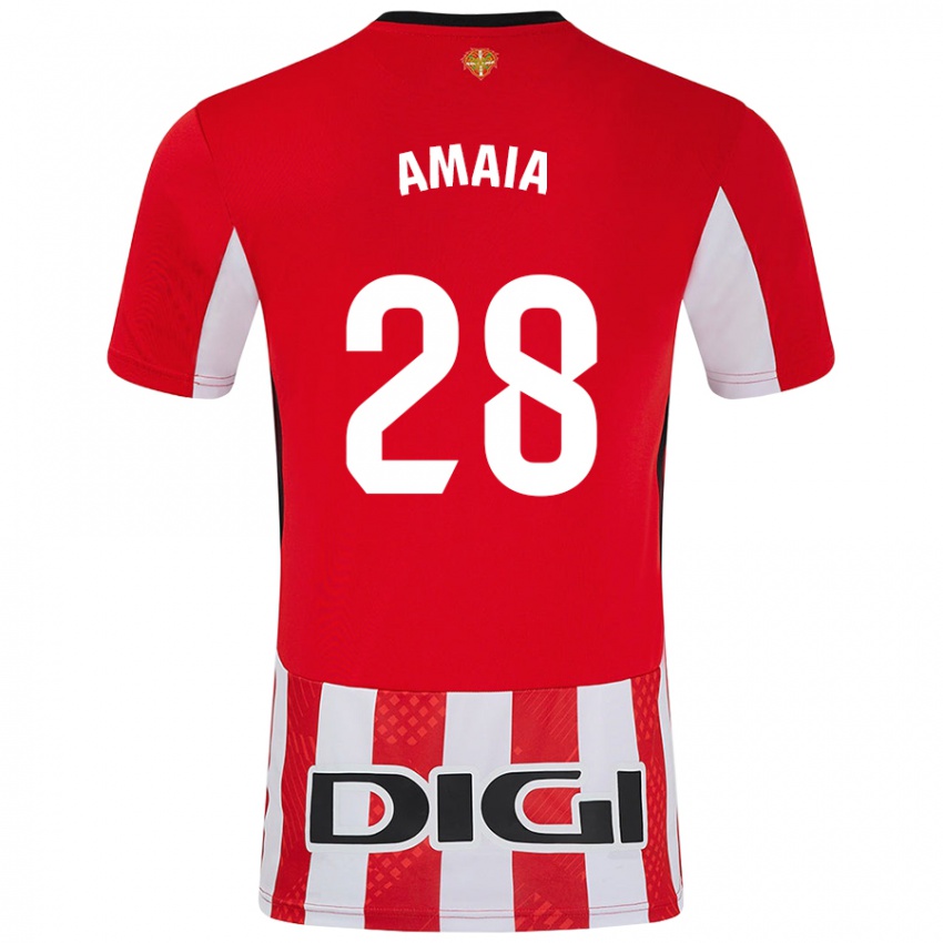 Enfant Maillot Amaia Martinez De La Peña #28 Rouge Blanc Tenues Domicile 2024/25 T-Shirt Suisse