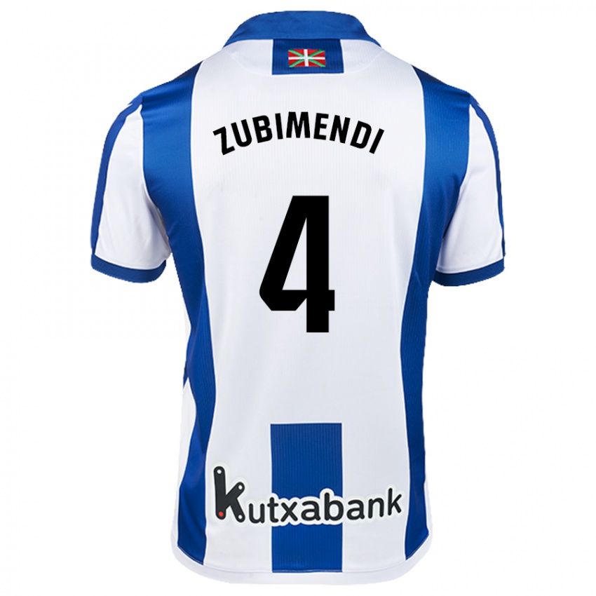 Kinder Martín Zubimendi #4 Weiß Blau Heimtrikot Trikot 2024/25 T-Shirt Schweiz