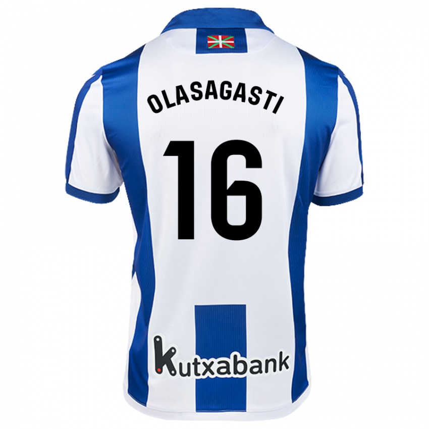 Kinder Jon Ander Olasagasti #16 Weiß Blau Heimtrikot Trikot 2024/25 T-Shirt Schweiz