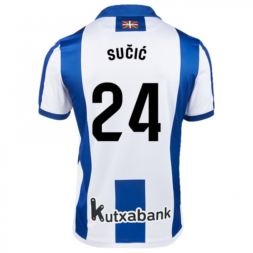 Kinder Luka Sucic #24 Weiß Blau Heimtrikot Trikot 2024/25 T-Shirt Schweiz