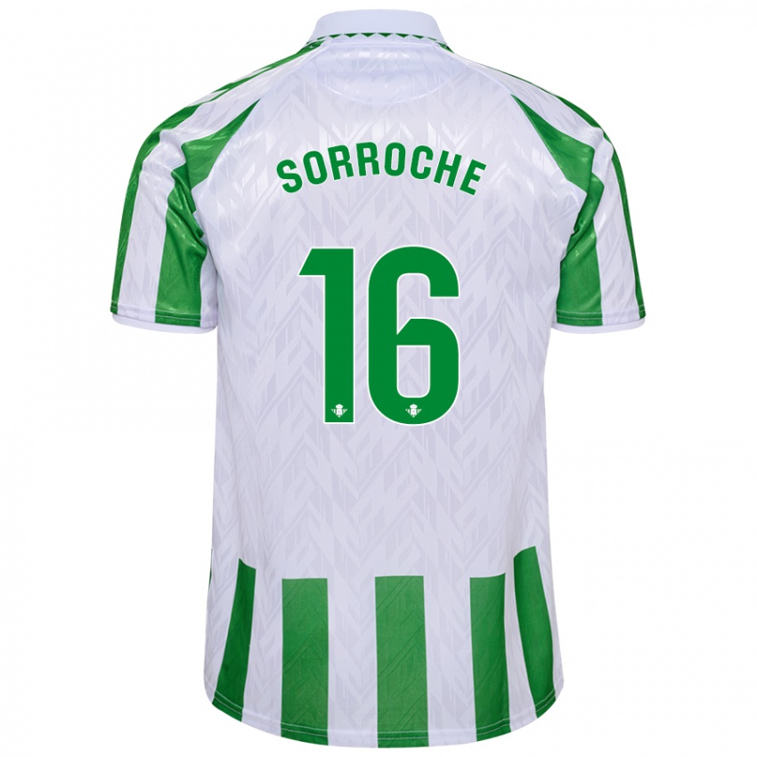 Enfant Maillot Ginés Sorroche #16 Rayures Vertes Et Blanches Tenues Domicile 2024/25 T-Shirt Suisse