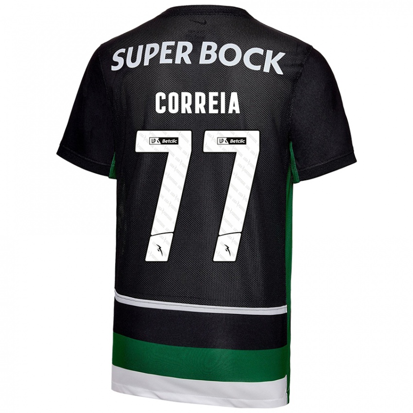 Enfant Maillot Alícia Correia #77 Noir Blanc Vert Tenues Domicile 2024/25 T-Shirt Suisse