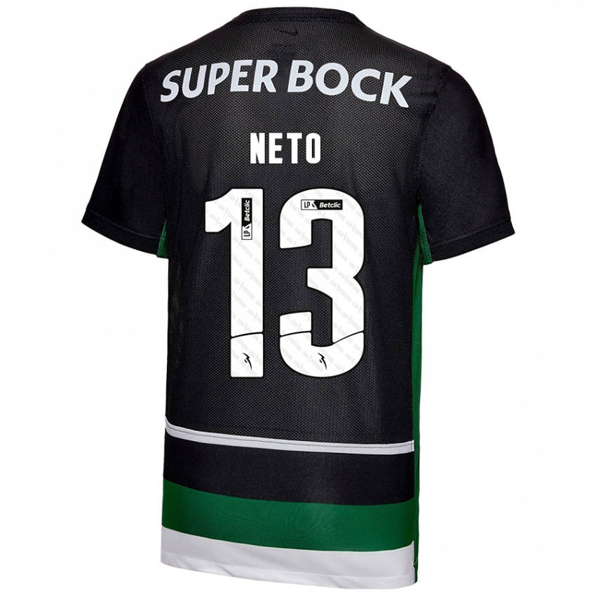 Enfant Maillot Luís Neto #13 Noir Blanc Vert Tenues Domicile 2024/25 T-Shirt Suisse