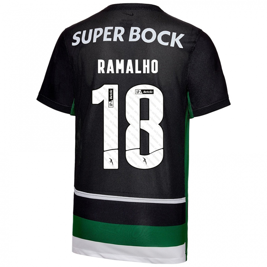 Enfant Maillot Inês Filipa Ramalho Gonçalves #18 Noir Blanc Vert Tenues Domicile 2024/25 T-Shirt Suisse