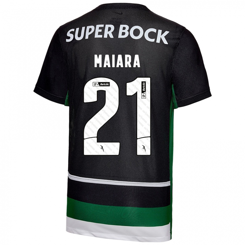 Enfant Maillot Maiara Carolina Niehues #21 Noir Blanc Vert Tenues Domicile 2024/25 T-Shirt Suisse