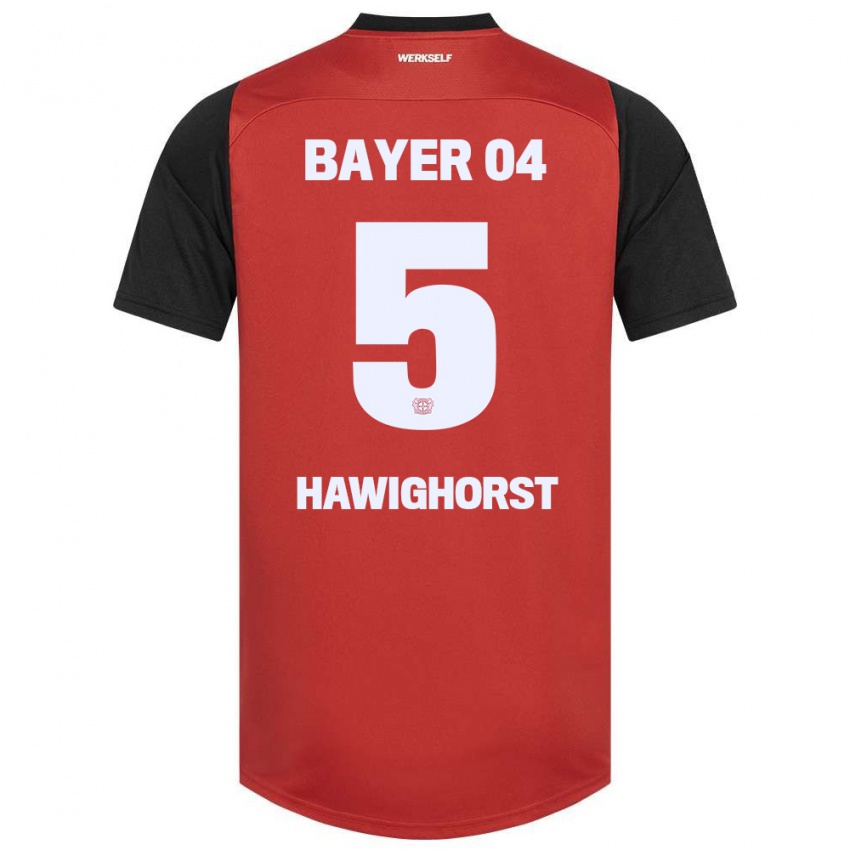 Kinder Ben Hawighorst #5 Rot Schwarz Heimtrikot Trikot 2024/25 T-Shirt Schweiz