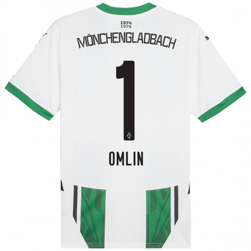 Enfant Maillot Jonas Omlin #1 Blanc Vert Tenues Domicile 2024/25 T-Shirt Suisse