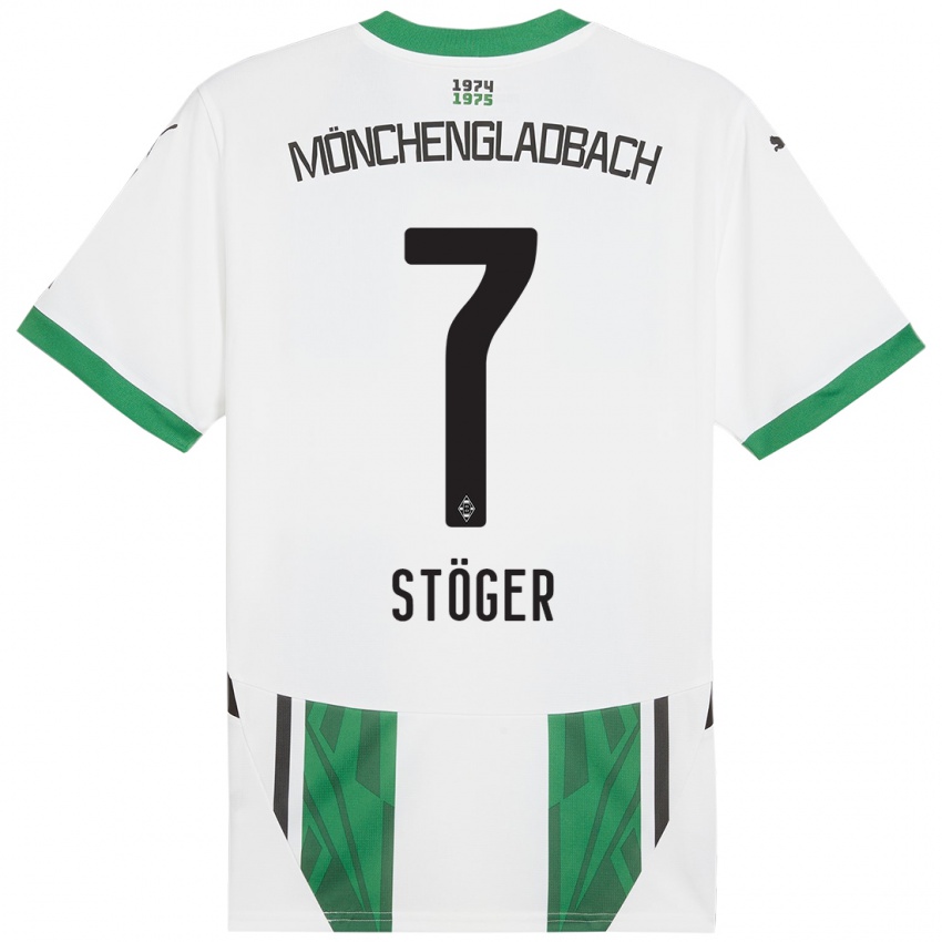 Enfant Maillot Kevin Stöger #7 Blanc Vert Tenues Domicile 2024/25 T-Shirt Suisse