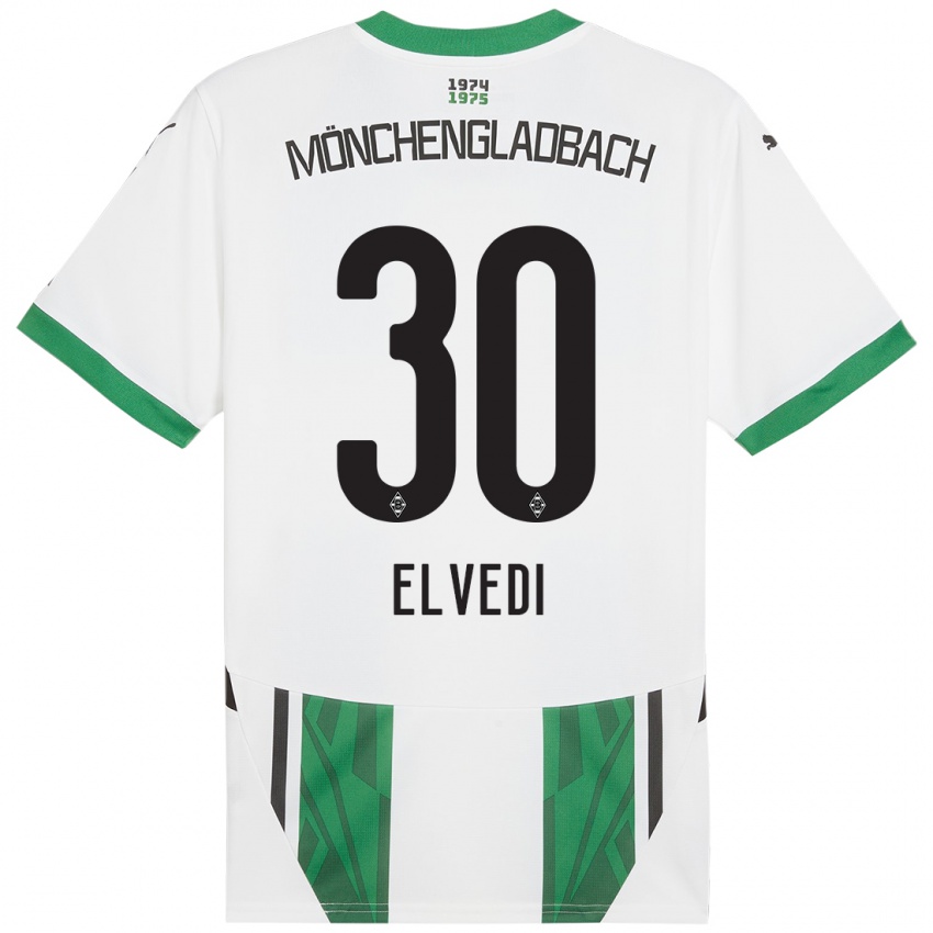 Enfant Maillot Nico Elvedi #30 Blanc Vert Tenues Domicile 2024/25 T-Shirt Suisse