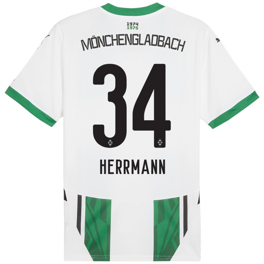 Enfant Maillot Charles Herrmann #34 Blanc Vert Tenues Domicile 2024/25 T-Shirt Suisse