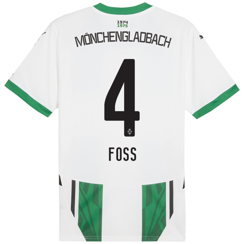 Enfant Maillot Jonathan Foss #4 Blanc Vert Tenues Domicile 2024/25 T-Shirt Suisse