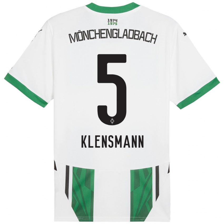 Enfant Maillot Paula Klensmann #5 Blanc Vert Tenues Domicile 2024/25 T-Shirt Suisse