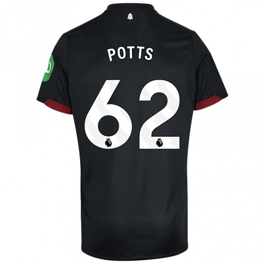 Kinder Freddie Potts #62 Schwarz Weiß Auswärtstrikot Trikot 2024/25 T-Shirt Schweiz