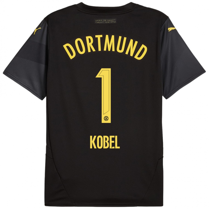 Enfant Maillot Gregor Kobel #1 Noir Jaune Tenues Extérieur 2024/25 T-Shirt Suisse