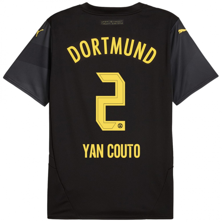 Enfant Maillot Yan Couto #2 Noir Jaune Tenues Extérieur 2024/25 T-Shirt Suisse