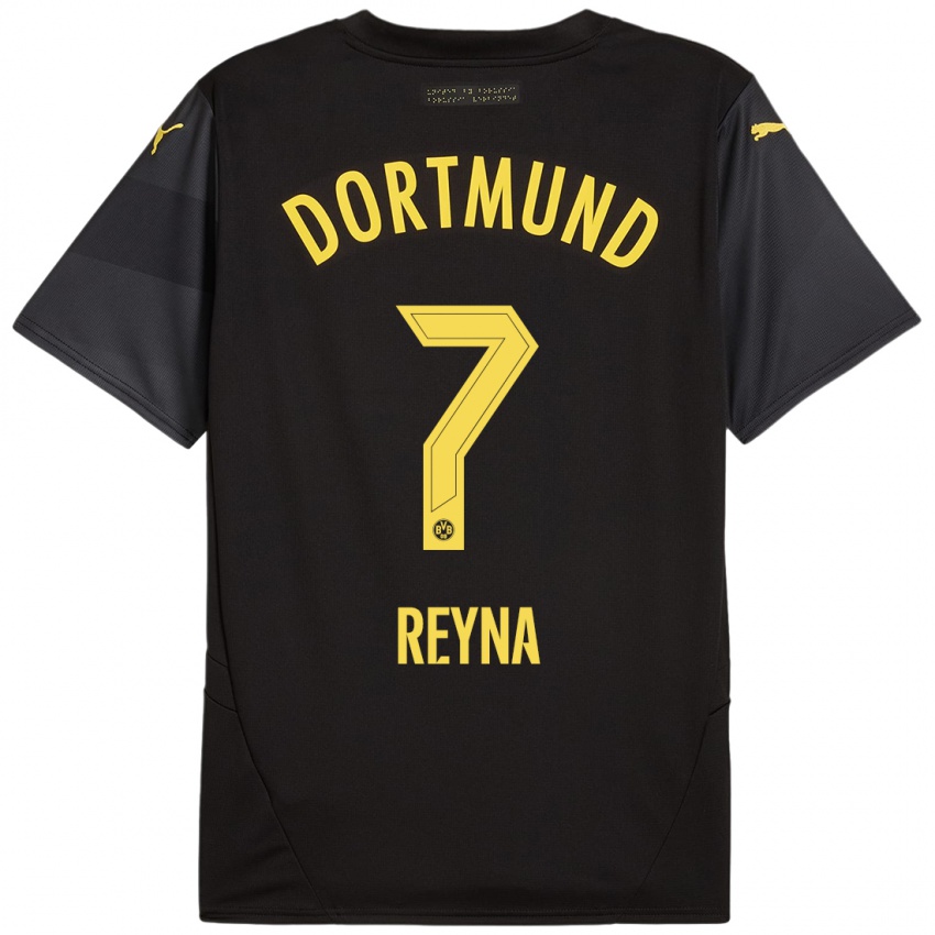 Enfant Maillot Giovanni Reyna #7 Noir Jaune Tenues Extérieur 2024/25 T-Shirt Suisse