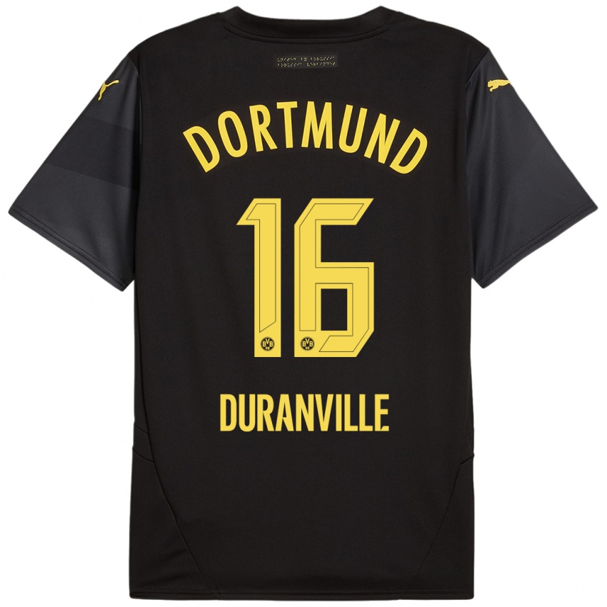 Kinder Julien Duranville #16 Schwarz Gelb Auswärtstrikot Trikot 2024/25 T-Shirt Schweiz