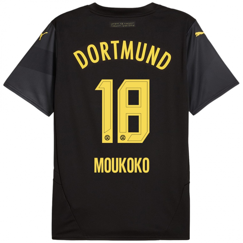 Enfant Maillot Youssoufa Moukoko #18 Noir Jaune Tenues Extérieur 2024/25 T-Shirt Suisse