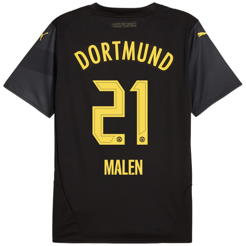 Kinder Donyell Malen #21 Schwarz Gelb Auswärtstrikot Trikot 2024/25 T-Shirt Schweiz