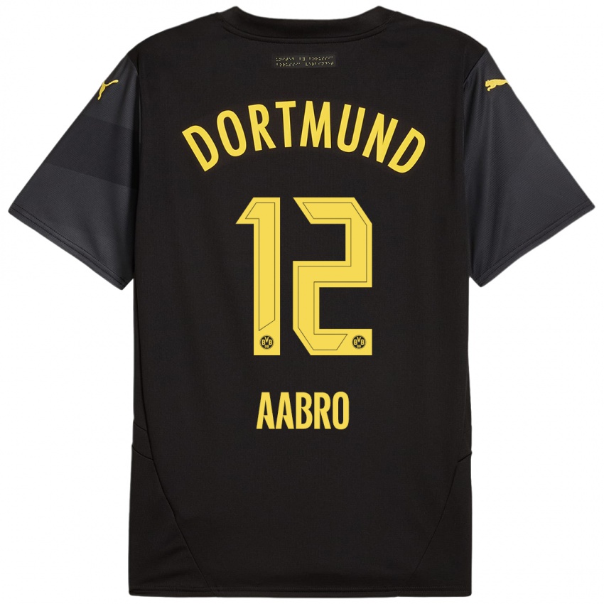 Enfant Maillot Gustav Aabro #12 Noir Jaune Tenues Extérieur 2024/25 T-Shirt Suisse