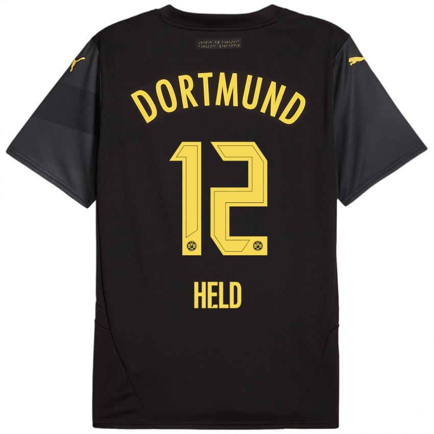 Enfant Maillot Aaron Held #12 Noir Jaune Tenues Extérieur 2024/25 T-Shirt Suisse