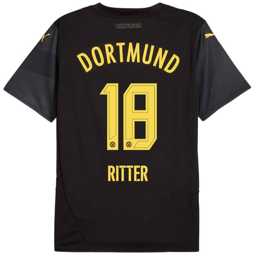 Enfant Maillot Roméo Ritter #18 Noir Jaune Tenues Extérieur 2024/25 T-Shirt Suisse