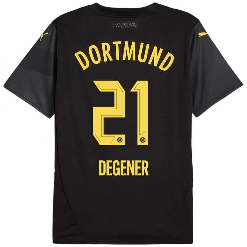 Enfant Maillot Tim Degener #21 Noir Jaune Tenues Extérieur 2024/25 T-Shirt Suisse