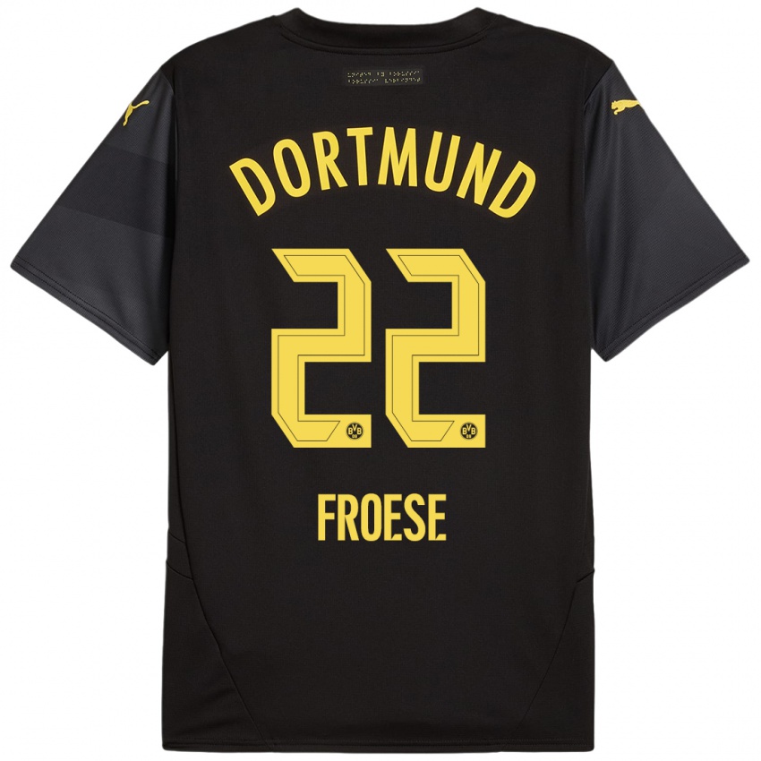 Enfant Maillot Julien Froese #22 Noir Jaune Tenues Extérieur 2024/25 T-Shirt Suisse