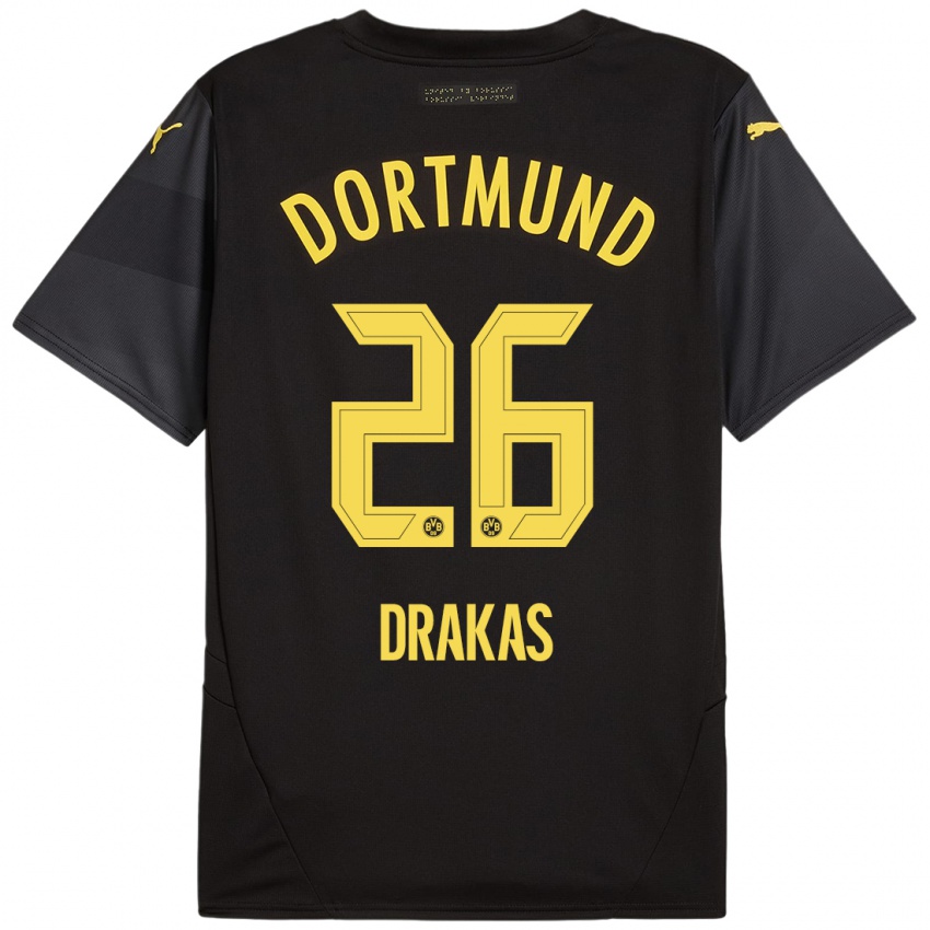 Kinder Babis Drakas #26 Schwarz Gelb Auswärtstrikot Trikot 2024/25 T-Shirt Schweiz