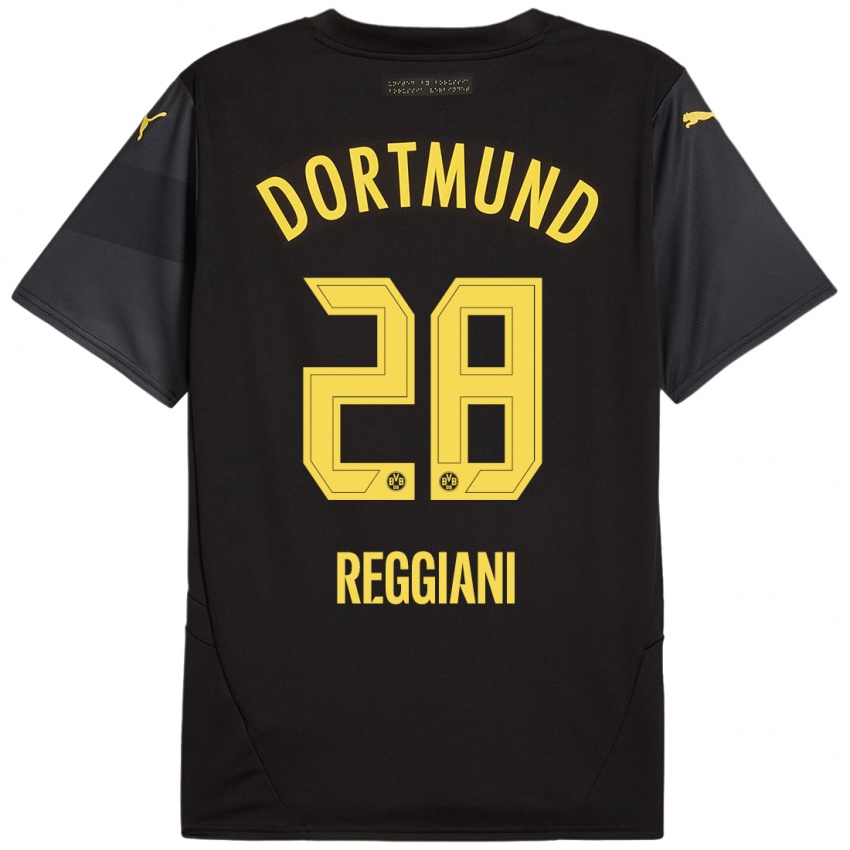 Enfant Maillot Luca Reggiani #28 Noir Jaune Tenues Extérieur 2024/25 T-Shirt Suisse