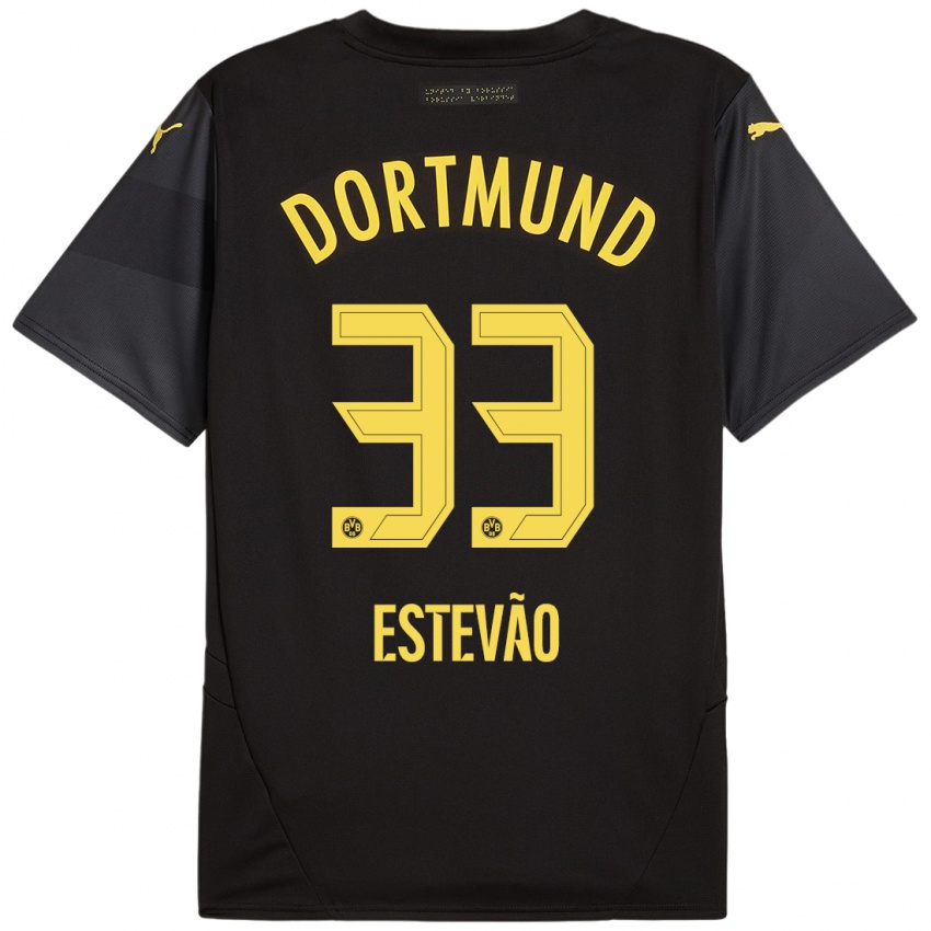 Enfant Maillot Tiago Estevão #33 Noir Jaune Tenues Extérieur 2024/25 T-Shirt Suisse