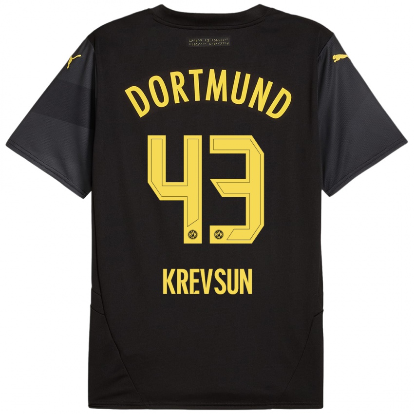 Enfant Maillot Danylo Krevsun #43 Noir Jaune Tenues Extérieur 2024/25 T-Shirt Suisse