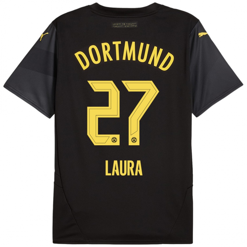 Enfant Maillot Van Der Heijden Laura #27 Noir Jaune Tenues Extérieur 2024/25 T-Shirt Suisse