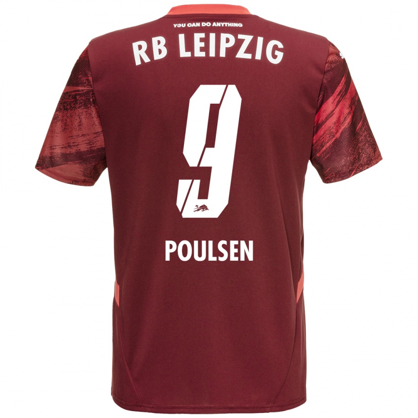 Kinder Yussuf Poulsen #9 Burgunderrot Auswärtstrikot Trikot 2024/25 T-Shirt Schweiz