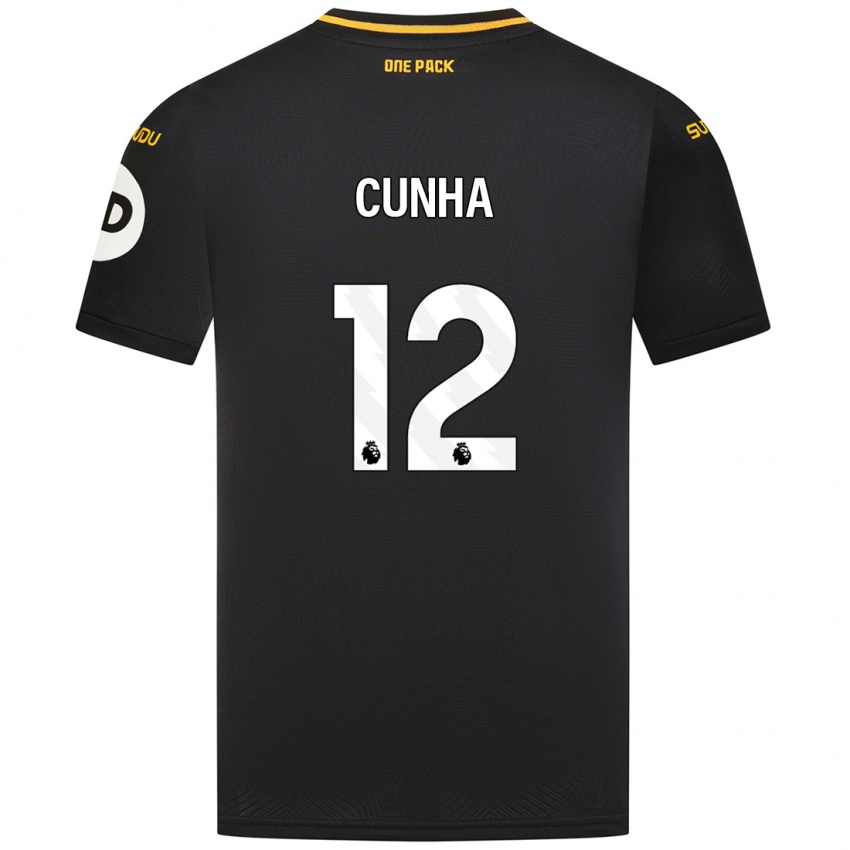 Kinder Matheus Cunha #12 Schwarz Auswärtstrikot Trikot 2024/25 T-Shirt Schweiz