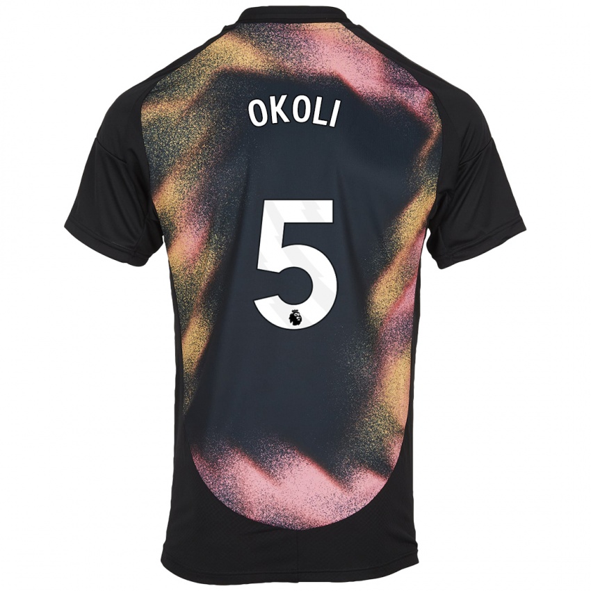 Enfant Maillot Caleb Okoli #5 Noir Blanc Tenues Extérieur 2024/25 T-Shirt Suisse