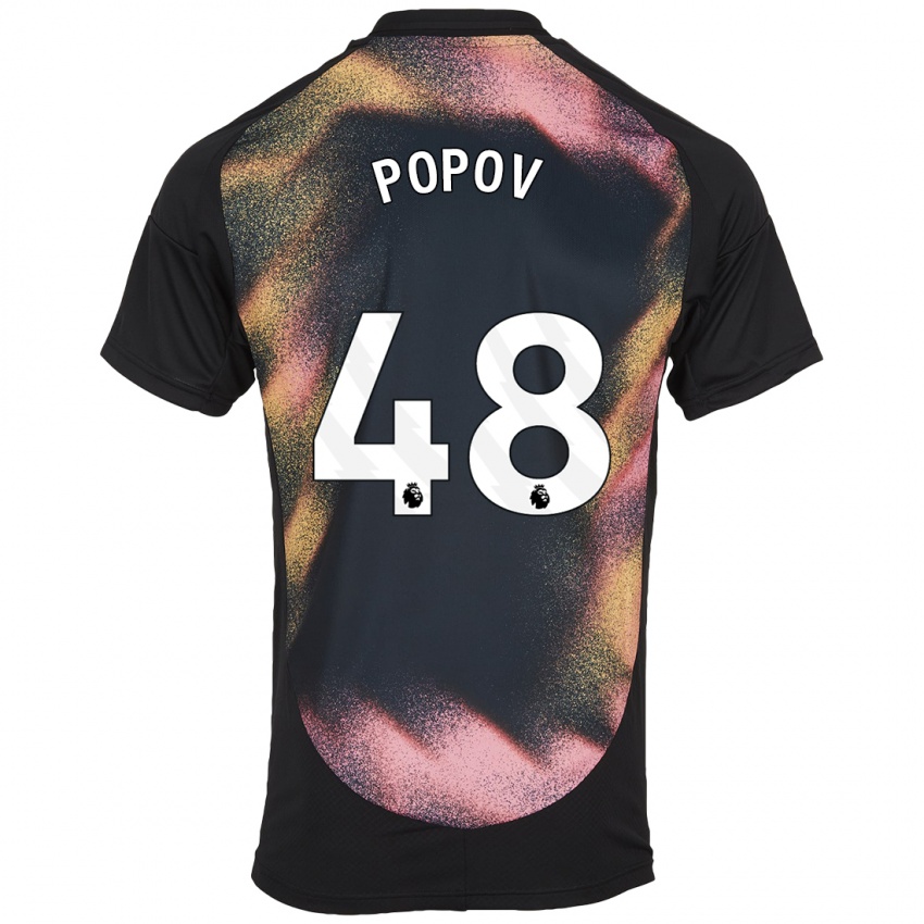 Kinder Chris Popov #48 Schwarz Weiß Auswärtstrikot Trikot 2024/25 T-Shirt Schweiz