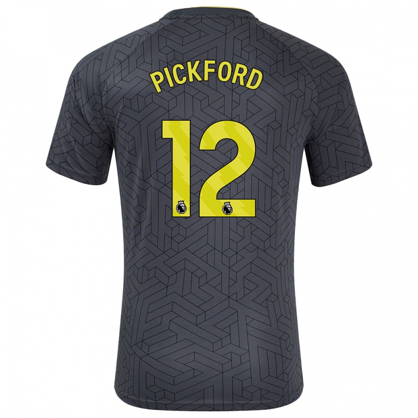 Enfant Maillot Jordan Pickford #12 Noir Jaune Tenues Extérieur 2024/25 T-Shirt Suisse