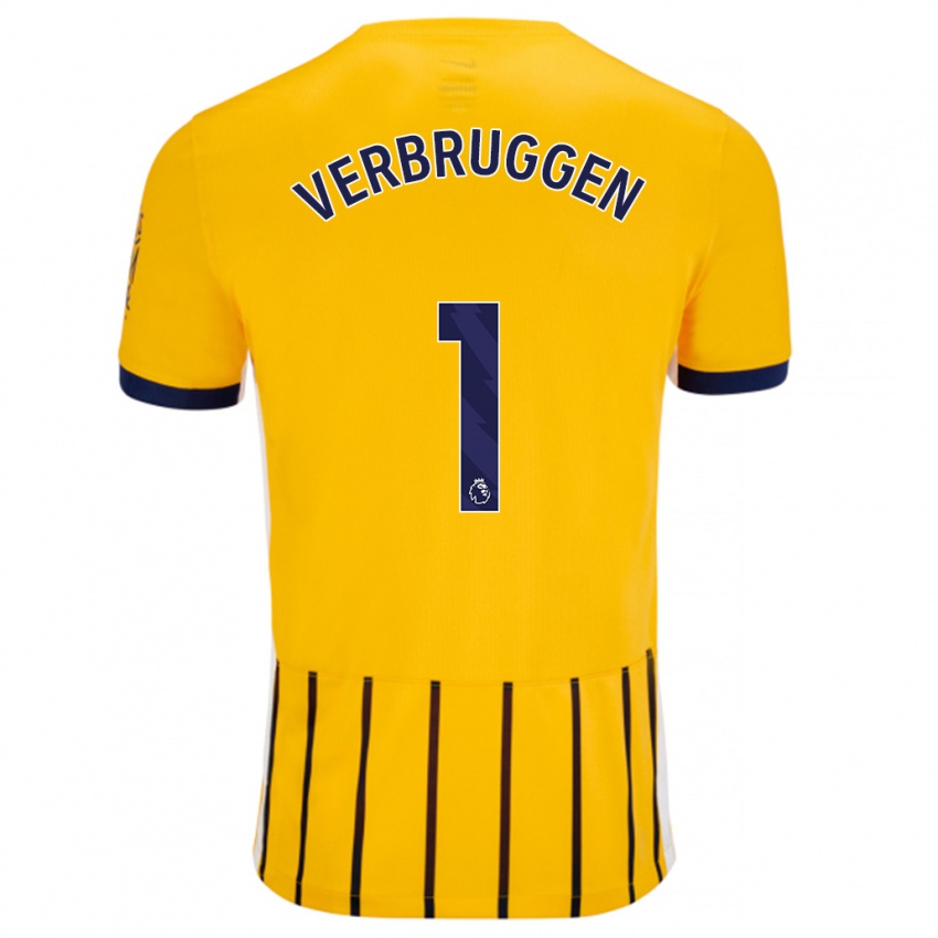 Enfant Maillot Bart Verbruggen #1 Doré Bleu À Fines Rayures Tenues Extérieur 2024/25 T-Shirt Suisse