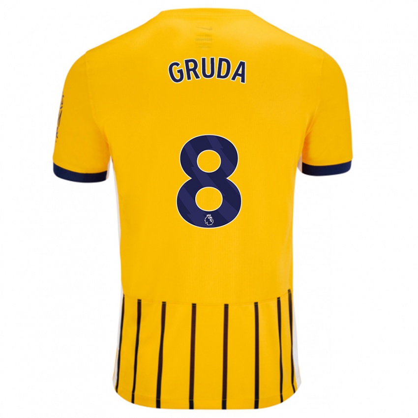 Enfant Maillot Brajan Gruda #8 Doré Bleu À Fines Rayures Tenues Extérieur 2024/25 T-Shirt Suisse