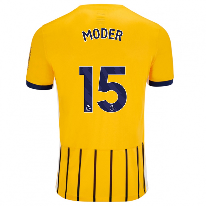 Enfant Maillot Jakub Moder #15 Doré Bleu À Fines Rayures Tenues Extérieur 2024/25 T-Shirt Suisse