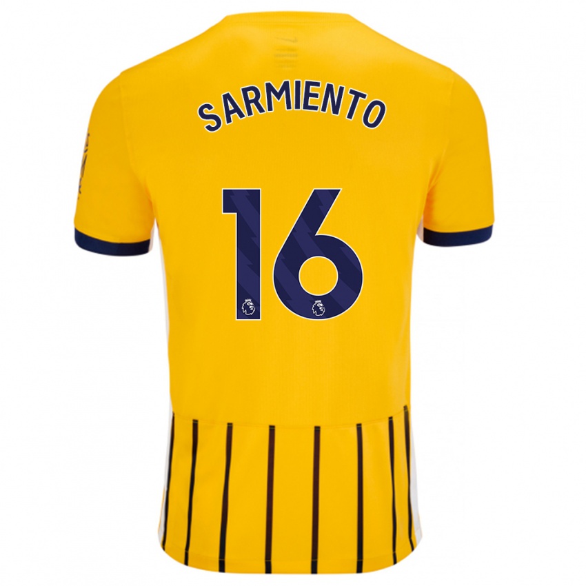 Enfant Maillot Jeremy Sarmiento #16 Doré Bleu À Fines Rayures Tenues Extérieur 2024/25 T-Shirt Suisse