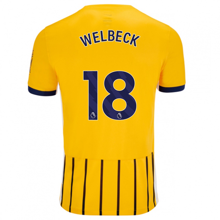 Enfant Maillot Danny Welbeck #18 Doré Bleu À Fines Rayures Tenues Extérieur 2024/25 T-Shirt Suisse