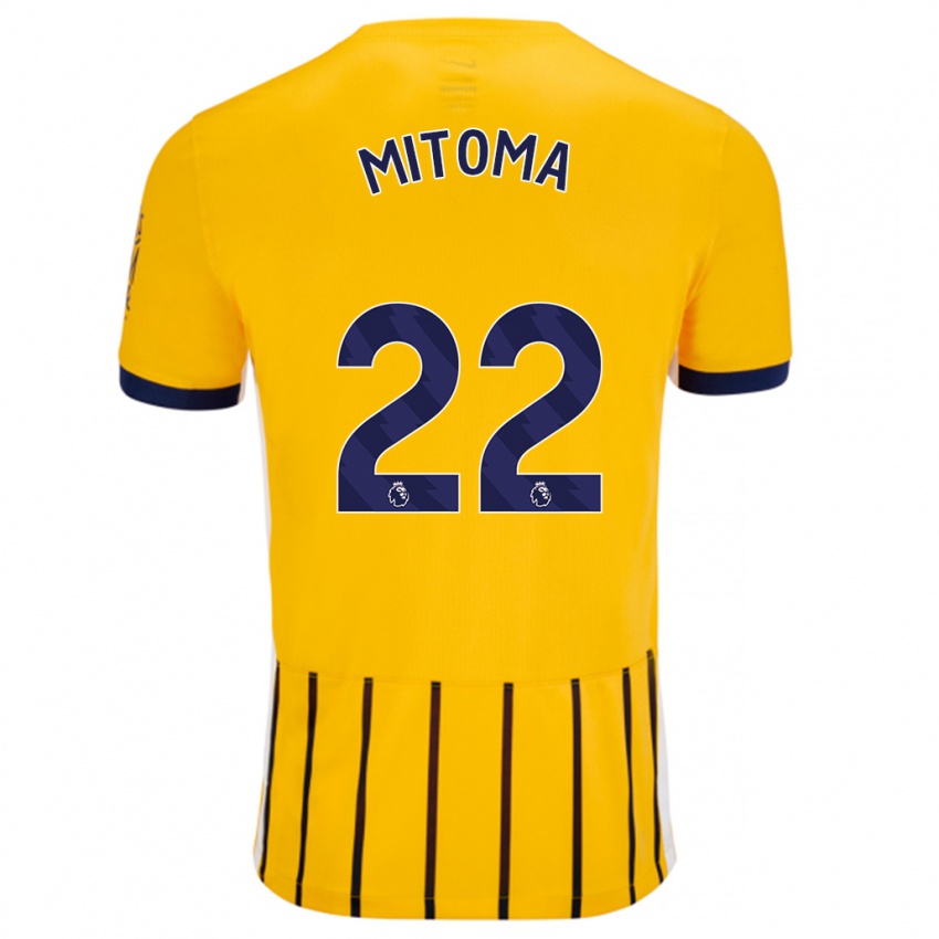 Kinder Kaoru Mitoma #22 Gold Blau Nadelstreifen Auswärtstrikot Trikot 2024/25 T-Shirt Schweiz