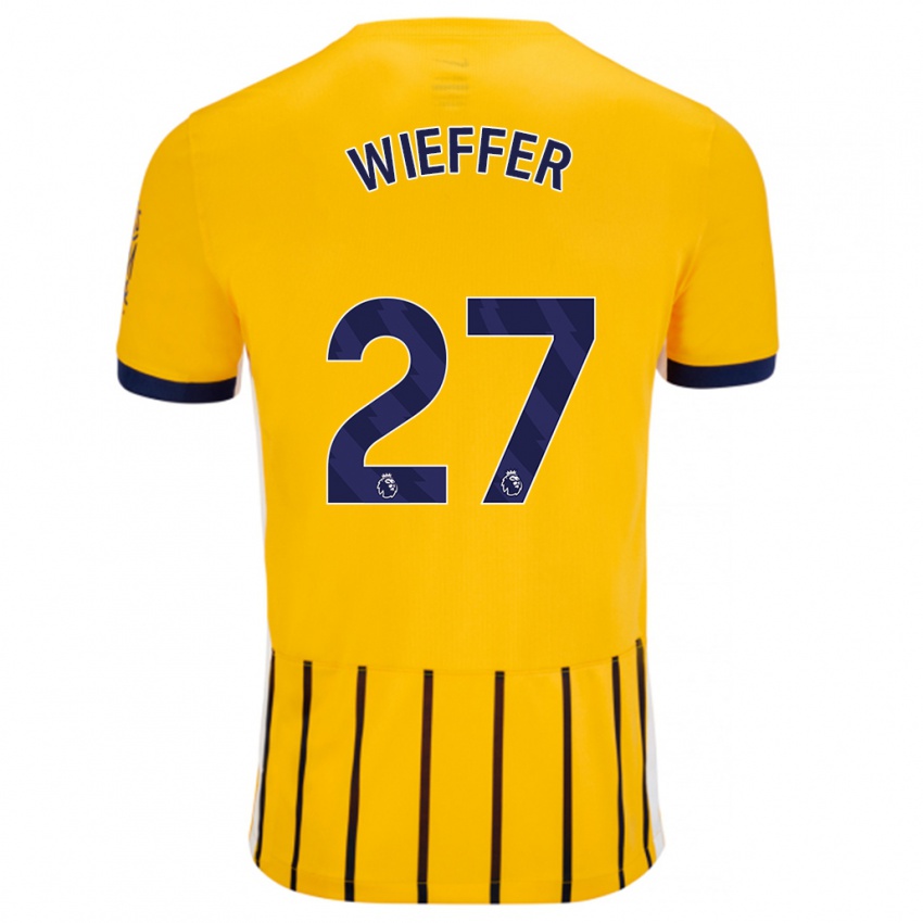 Enfant Maillot Mats Wieffer #27 Doré Bleu À Fines Rayures Tenues Extérieur 2024/25 T-Shirt Suisse