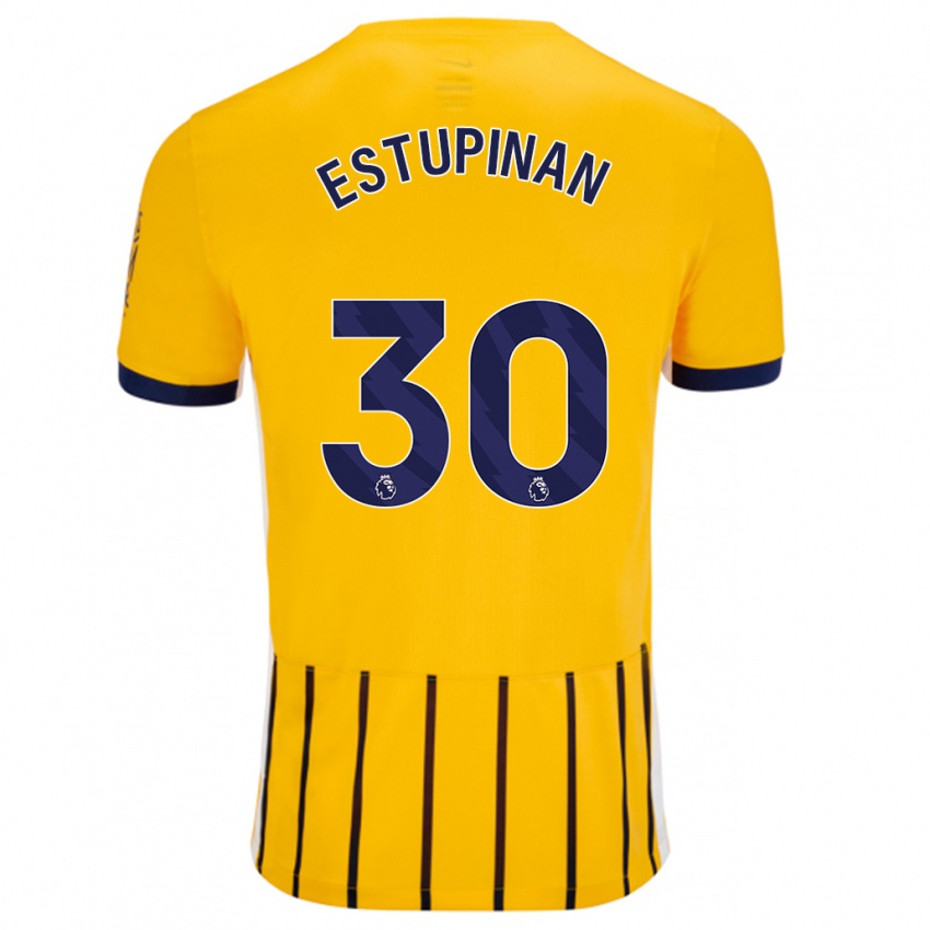 Enfant Maillot Pervis Estupiñán #30 Doré Bleu À Fines Rayures Tenues Extérieur 2024/25 T-Shirt Suisse